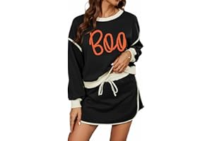 Opemiby Women's 2 Piece Sets Fall Casual Long Sleeve Sweatshirts and Matching Skort Winter Lounge Outfits Sweatsuits