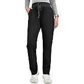 Kitmaz Scrub Pants for Women, Mid Rise Stretch Anti-Wrinkle Skinny Straight Leg Cargo Pants with Yoga Waistband & 10 Pockets