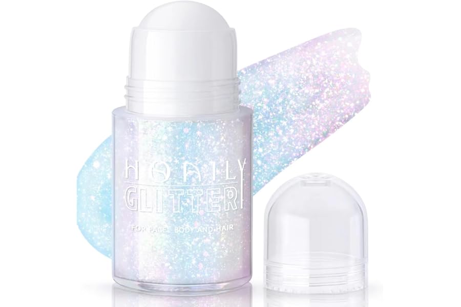 HOSAILY Roll-on Holographic Body Glitter Gel for Face Hair, Chameleon Color Changing Glitter Gel Under Light, Chunky Mermaid Sequins Festival Party Rave Accessories Shimmer Makeup (8# Sparkling Pink)