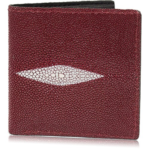 Genuine Stingray Skin Hipster Bifold Leather Wallet Handmade with 12 Card Slots (Burgundy)