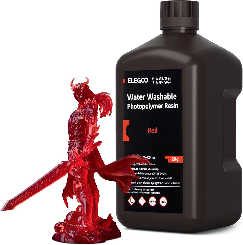 ELEGOO Water Washable 3D Resin Clear Red 2KG 405nm LCD MSLA