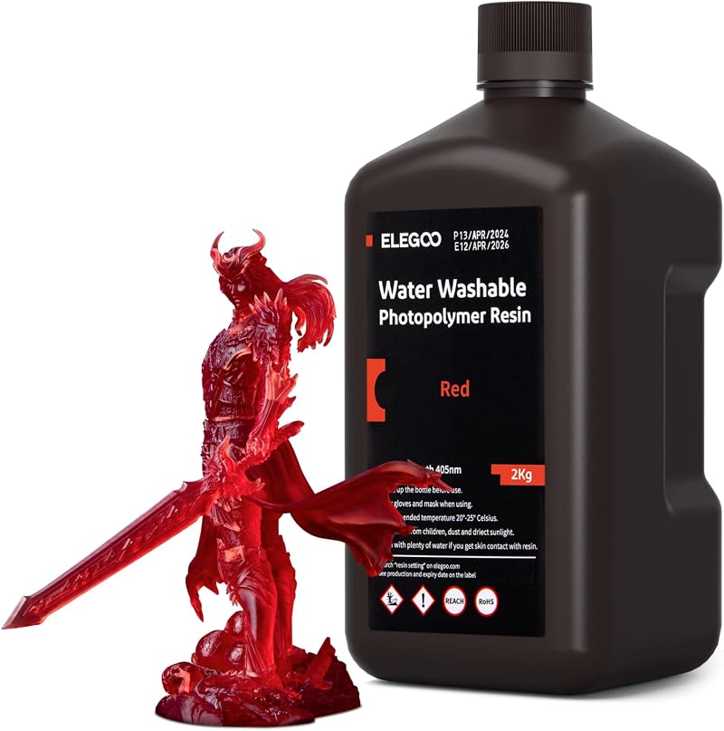 ELEGOO Water Washable 3D Resin Clear Red 2KG 405nm LCD MSLA