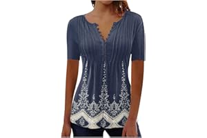 ATTINE Dress Shirts for Women, Womens Fold Floral Printed Button Tunic Blouses Short Sleeve Vest V-Neck Birthday Gifts Cami