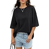 EasyGala Womens Cotton Oversized T Shirts Drop Shoulder Half Sleeve Boxy Tops Crewneck Loose Fit Short Sleeves Tee 2026 Black