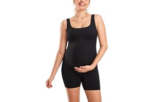 MOMANDA Women's Maternity Bodysuit Ribbed Sleeveless Shorts Jumpsuit Square Neck Tank Top Romper for Pregnancy