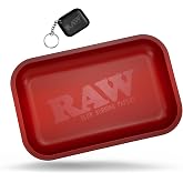 RAW Red Small Rolling Tray 11" x 7" - Limited Edition Red Finish - Elegant, Sleek and Smooth Rounded Edges with RAW Black Mini Tray Keychain by ES Distributions