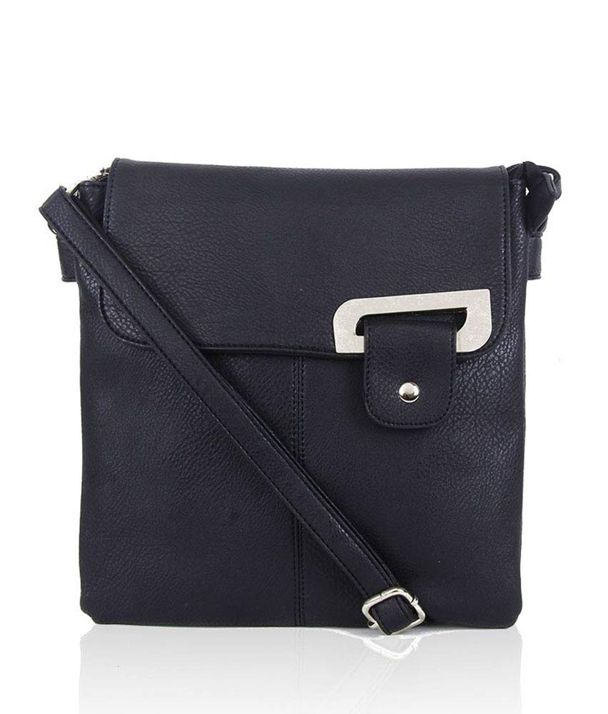 New Women's 2 Compartments High Quality Faux Leather Flip Handbag Crossbody Messenger Shoulder Bag (Black)