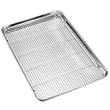 HKJ Chef Large Set Cookie Sheet and Nonstick Cooling Rack & Stainless Steel Baking Toaster Oven Tray Pan Rectangle Size 24L x 16W x 1H inch & Non Toxic & Healthy, 24inch, Silver