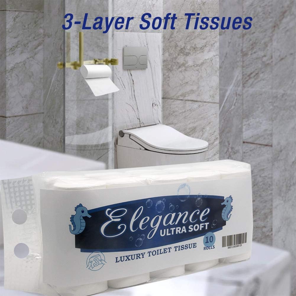 10 Rolls Toilet Paper 3 Layers Ultra Soft Toilet Tissue Cotton Roll Paper Skin-Friendly Household Hand Towels for Home Kitchen Cafe Shop Restaurant: Kitchen & Dining