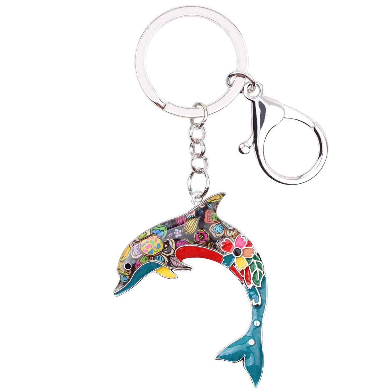 NEWEI Enamel Alloy Dolphin Keychain Cute Dolphin Dangle Keyrings for Women Girls (Multicolor)