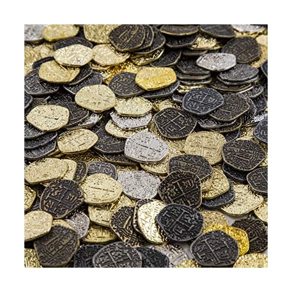 Metal Pirate Coins - 30 Gold and Silver Spanish Doubloon Replicas - Fantasy Metal Coin Pirate Treasure