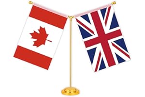 British Canada Combo Desk Small Flag Set,5×8 Inch Great Britain Canadian Mini Desktop table Banner,12 inch Metal Solid Pole D