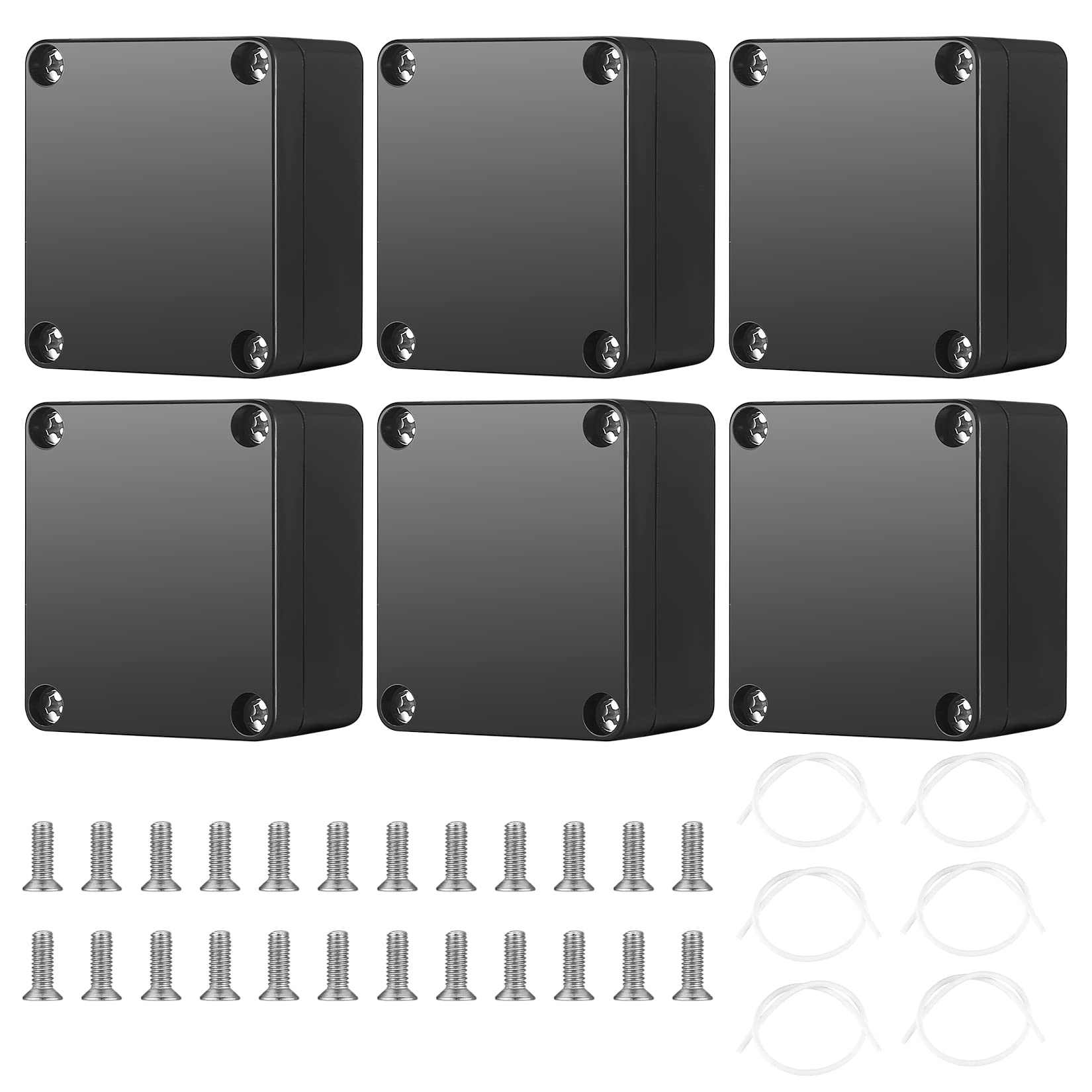 qiwuhai 6 Pcs Waterproof Junction Boxes IP65, Surface Mounted Outdoor Enclosures, Electronic Connection Box, DIY Project Case Plastic, Wall Mount Housing, Black (63x58x35mm)