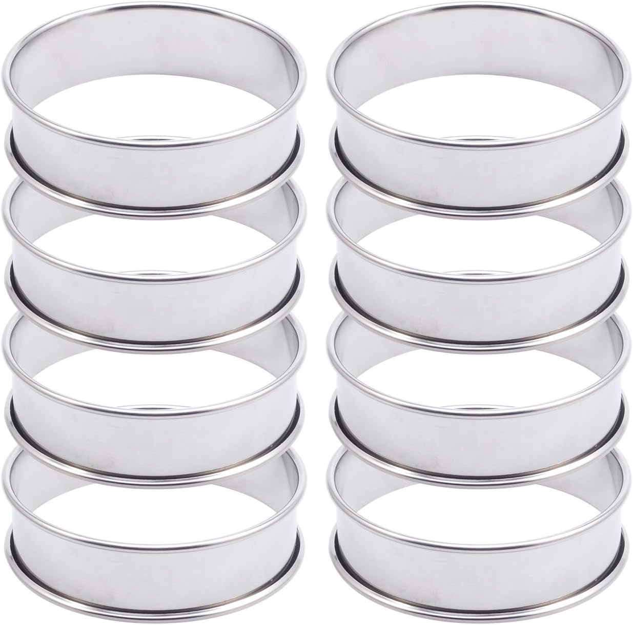 8 Pack 3.15 Inch Double Rolled Tart Rings, Stainless Steel Round English Muffin Rings Professional Metal Crumpet Rings Mousse Cake Ring Molds for Home Food Baking Tool
