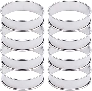 8 Pack 3.15 Inch Double Rolled Tart Rings, Stainless Steel Round English Muffin Rings Professional Metal Crumpet Rings Mousse Cake Ring Molds for Home Food Baking Tool