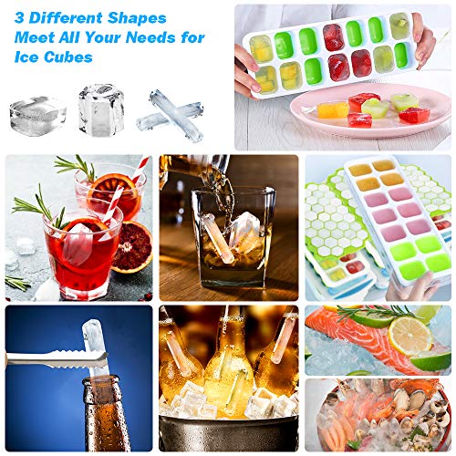 Ice Cube Tray with Lid & Mini Ice Tongs, BPA Free Ice Tray, Patinao Flexible 3 Pack Reusable Silicone Ice Trays for Freezer, Bottle Ice Stick Maker Mold with Covers, Ideal for DIY, Whiskey & Cocktails