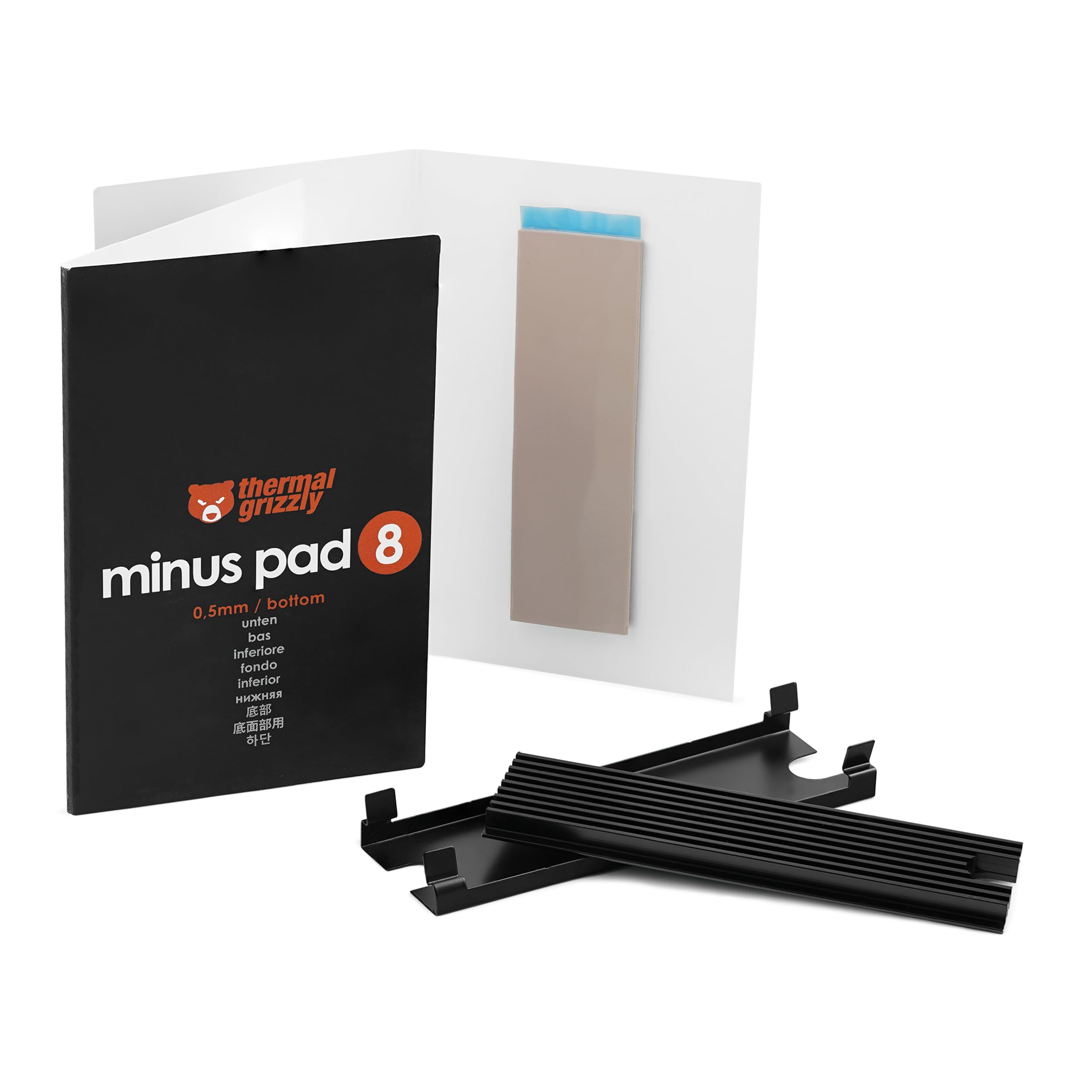 Thermal Grizzly - NVMe M.2 SSD Cooler - Including 2x Matching Minus Pads - Compatible With Various Manufacturers Like Samsung, Kingston, ADATA