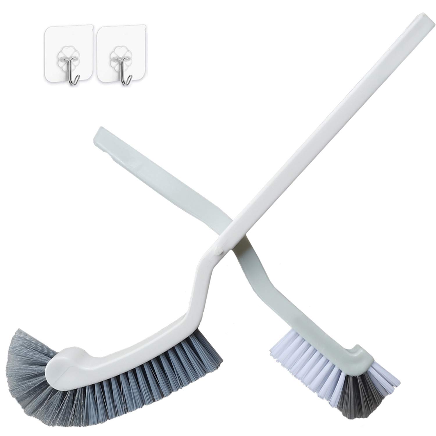 Bathroom Brushes Kitchen Cleaning Brush set Toilet bowl Brush Scrub Brush Home Cleaner Floor Stiff Bristles with Adhesive Hooks Plastic handle Durable 13.5-Inch Deep Cleaning (White)