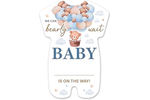 brayqu Bear Baby Shower Invitations Blue Boy Boho Bear Baby Shower Party Birthday Shaped Invitations Fill-in Invites (20 Invitation Cards with Envelopes)