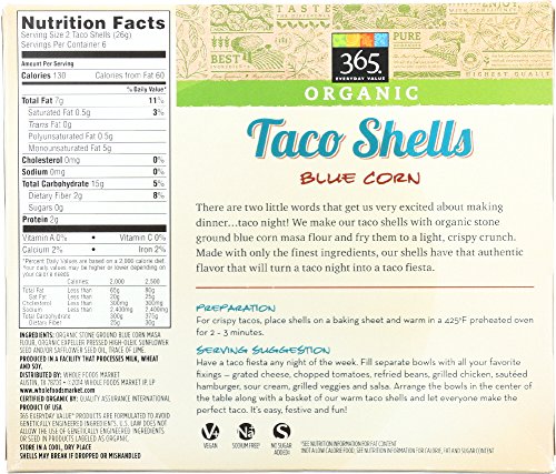 365 BY WHOLE FOODS MARKET, ORGANIC BLUE TACO SHELLS, 5.5 OUNCE
