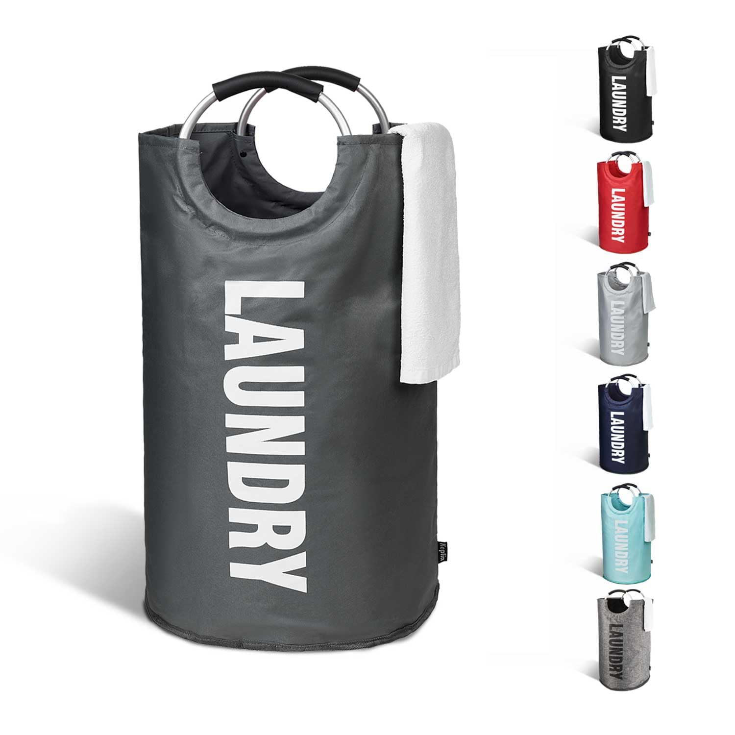 KEPLIN Collapsible Large Laundry Basket - Dark Blue, 82 L, Foldable Hamper Basket, Easy to Carry Washing Bag for Laundry, Clothes Hamper for Kids Bedroom, Bathroom, Nursery, Utility Room