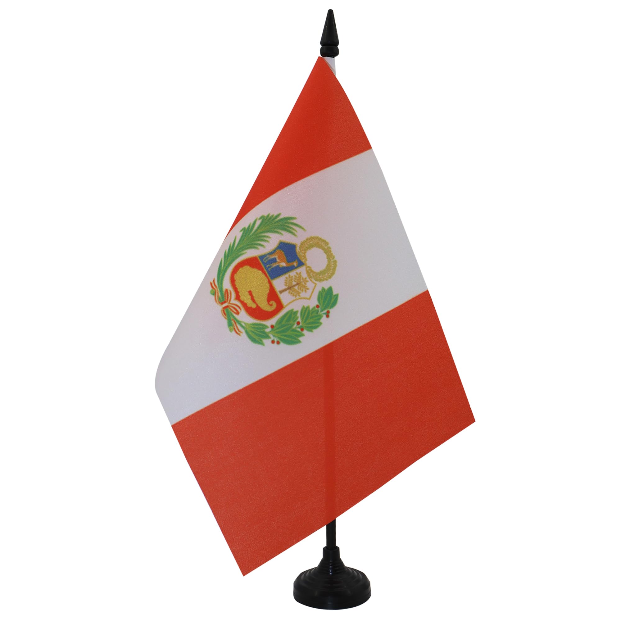 AZ FLAG Peru Table Flag 5'' x 8'' - Peruvian Office Decoration 100% Polyester 21 x 14 cm - Mini Desk Flag with Pole and Black Plastic Base โ image 1