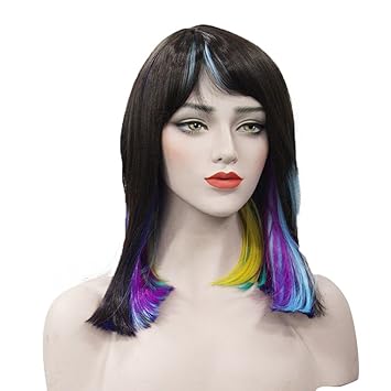 Amazon Com Deniya Black Mix Multi Color Wig Shoulder Length Short