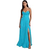 INEWER Pleated Spaghetti Straps Long Bridesmaid Dresses with Slit for Women Satin Sweetheart Maxi Formal Evening Prom Gowns