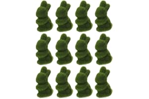 MAGICLULU Easter Flocked Bunny Figurines, 12pcs Artificial Turf Grass Animal Easter Rabbit Decoration for Easter Party