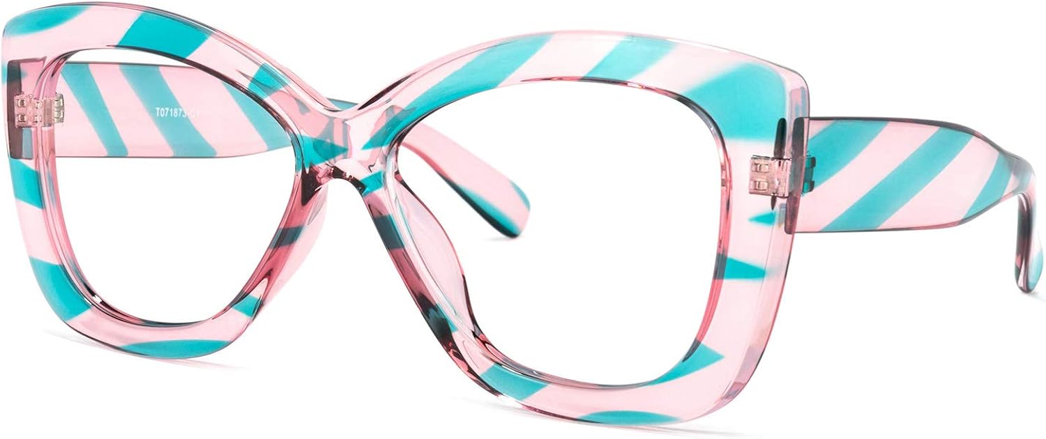 Voogueme Pink Blue Butterfly Eyeglasses for Women with Clear Lens Undra