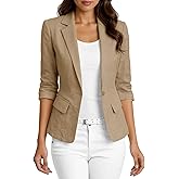 Mina Self 2026 Women's Spring Linen Blazer 3/4 Sleeve Lightweight Fully-Lined Slim Elegant Casual Work Jacket with Pockets