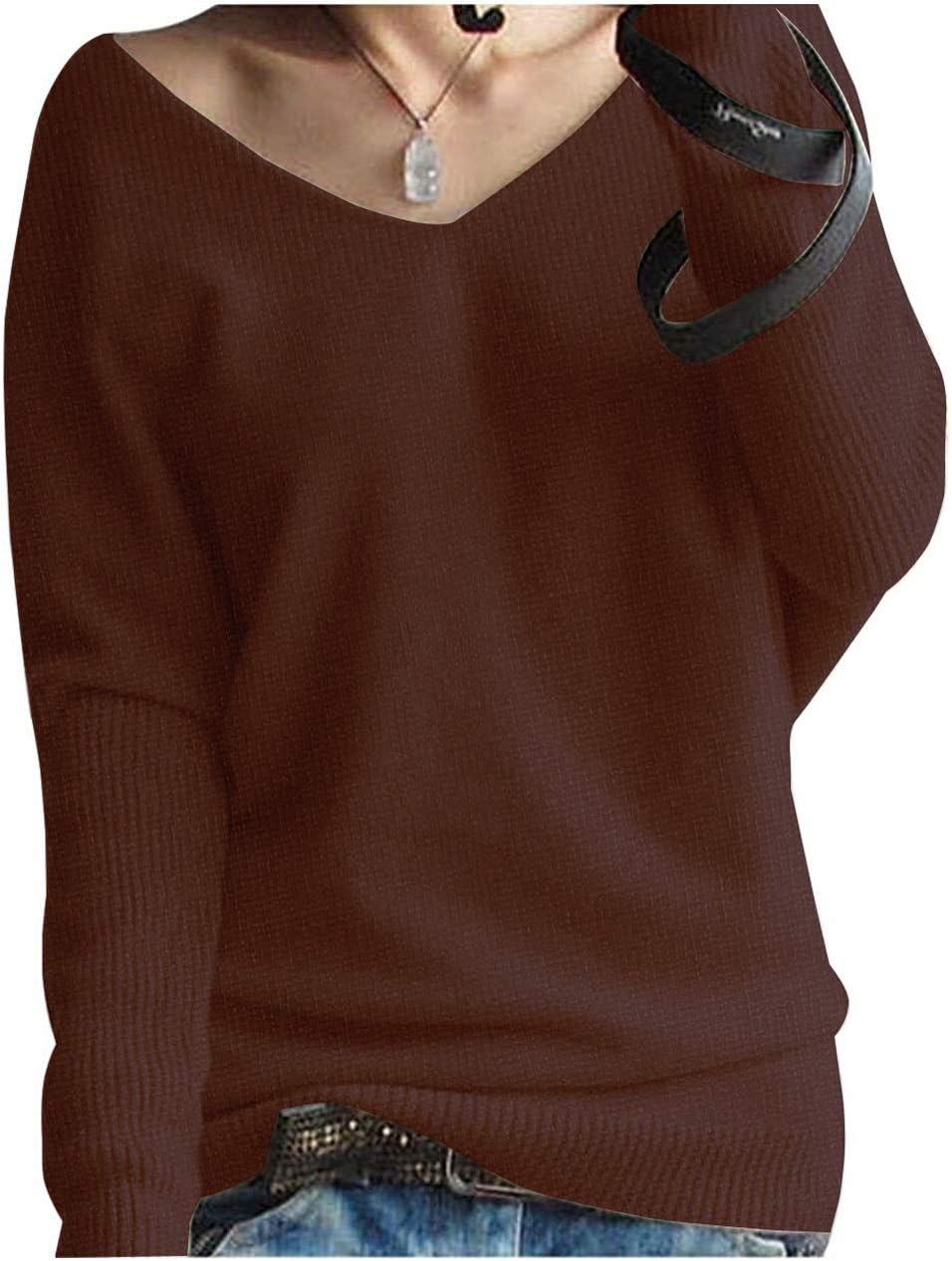 LONGMING Women's Fashion Big V-Neck Pullover Loose Sexy Batwing Sleeve Wool Cashmere Sweater Winter Tops