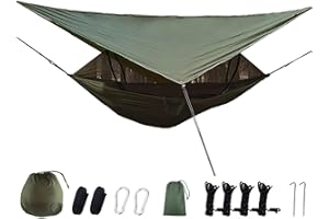 Pezlun Camping Hammock with Insect Net and Rainproof Canopy Combination Camping Set, Lightweight and Portable Ideal for Trave