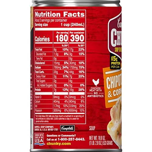 Campbell's Chunky Chipotle Chicken & Corn Chowder, 18.8 oz. Can (Pack of 12) - Thumbnail 4