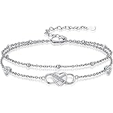 KoyeKei Anklet for Women 925 Sterling Silver Double Infinity Ankle Bracelet Waterproof Summer Jewelry Anniversary Birthday Gifts for Her