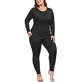 ForHailey Women's Plus Size Thermal Sets for Women Underwear Long Johns Long Sleeve Base Layer Top and Bottom Sets XL-5XL