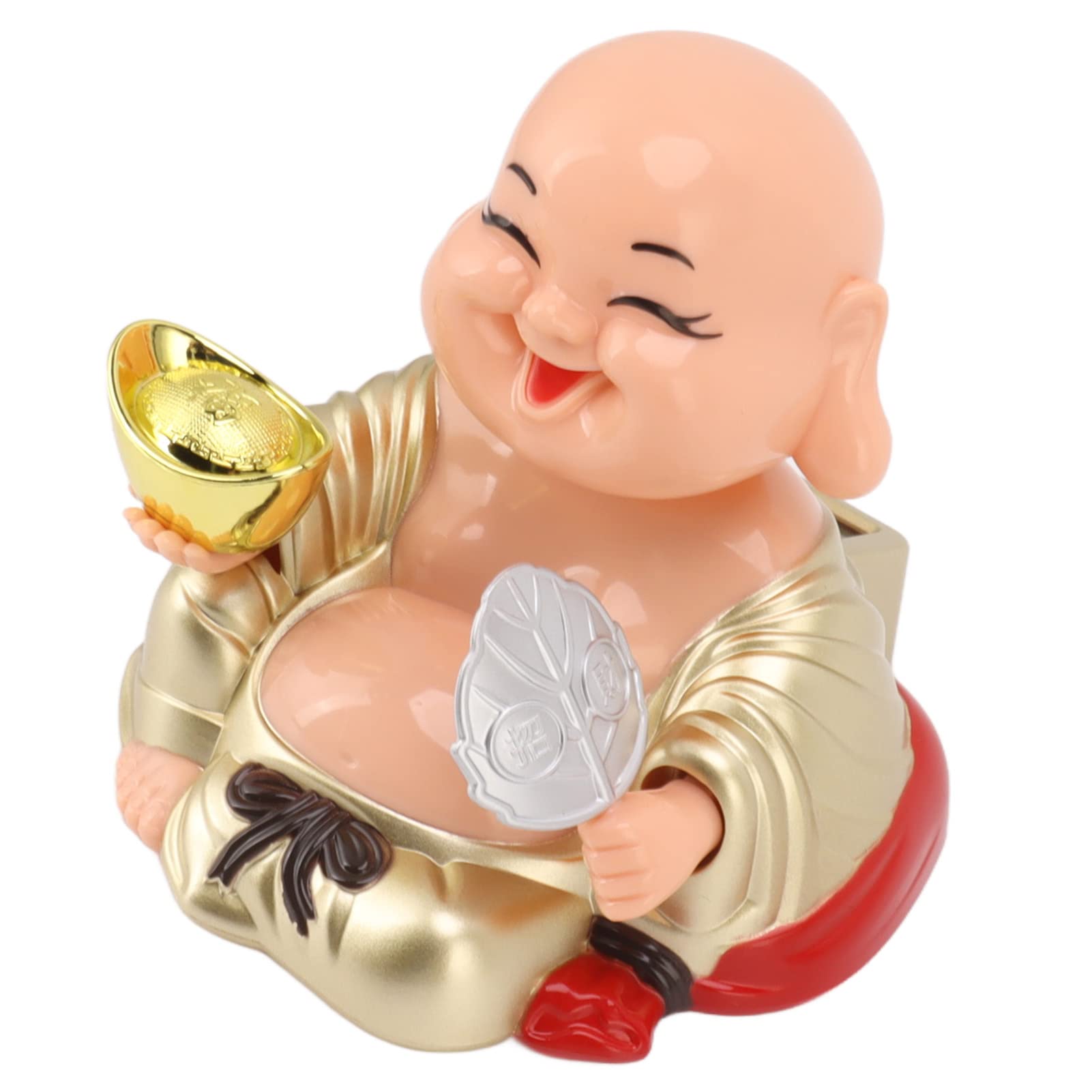 Haofy Smiling Buddha Decoration, Decorative Laughing Buddha Ornament Solar Automatic Nodding, for Home Office Car Decors Gift Crafts Arts