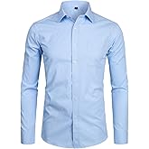 ZEROYAA Men's Long Sleeve Dress Shirt Solid Slim Fit Casual Business Formal Button Up Shirts with Pocket
