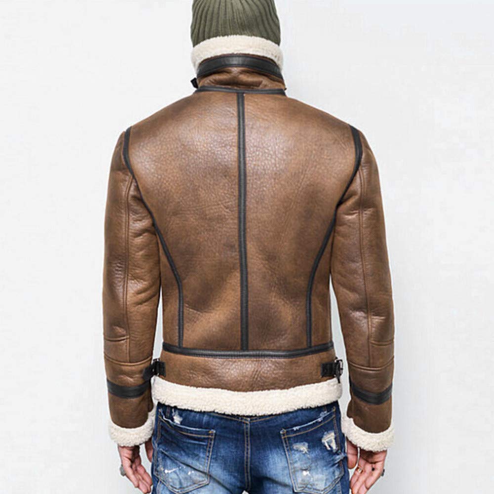 Fashion Vintage Winter Full Zipper Thick Sherpa Lined Faux Leather