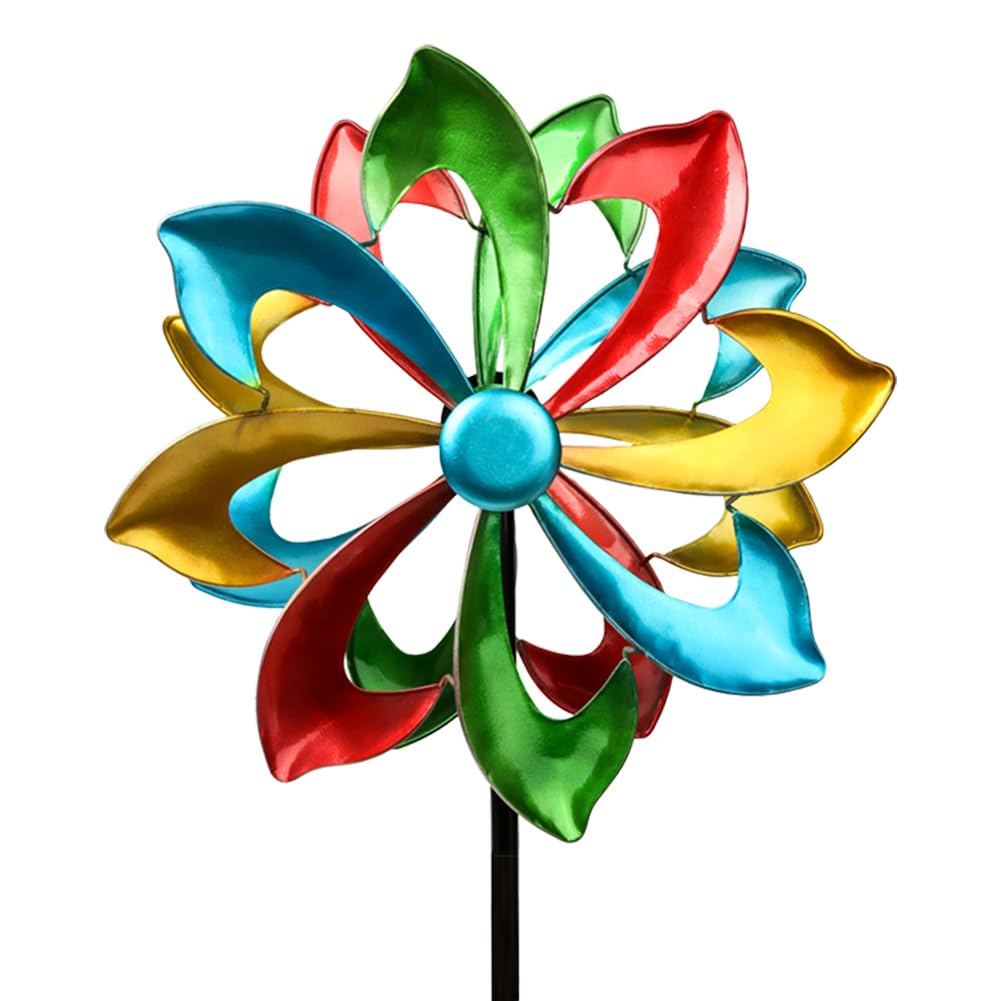 Photo 1 of OUISJYER Colorful Wind Spinner for Outdoor, Dual-Sided Colorful Windmill 13" Dia*66" Height Kinetic Wind Sculptures & Spinners with 5 Prong Stake for Garden Patio Lawn Driveway Decor