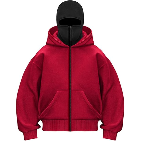 Chaos World Mens Balaclava Hoodie Double Hooded Pullover