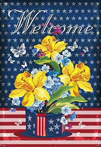 Welcome Butterfly &amp; Flower American Spring Summer Garden Flag - Patriotic Vertical Double Sided Decorative Rustic / Farm House Small Decor Yard Flags Set for Indoor &amp; Outdoor Decoration, 12 X 18 Inch
