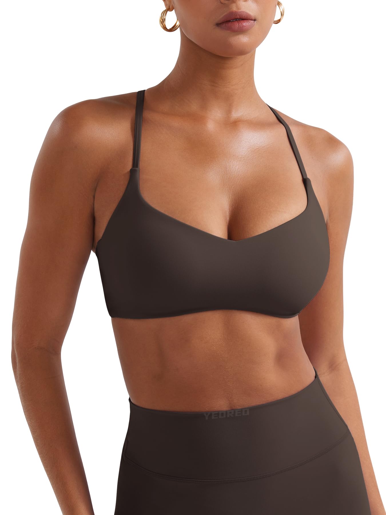 Photo 1 of YEOREO Y Back Sports Bras for Women Padded Racerback Bra Paisely Light Impact Adjustable Straps Gym Workout Tops Cocoa S