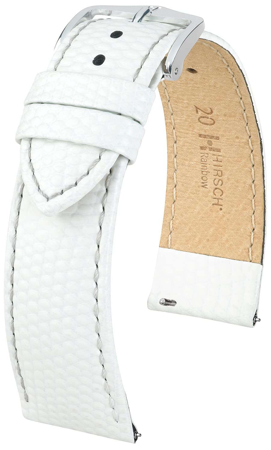 HIRSCH Watch bracelet Rainbow - real calf leather - with lizard embossing - for ladies & gentlemen - white - 20 mm