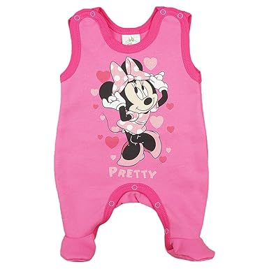 Baby-Strampler mit Füßchen, GEFÜTTERT, Spiel-Anzug mit Druckknöpfen, Baby-Schlafanzug ÄRMELLOS mit Minnie Mouse Pretty Motiv,