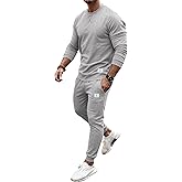 PLEPAN Men's 2 Piece Sweatsuit Lightweight Long Sleeve Crewneck Pullover Jogger Matching Sets Casual Outfits Tracksuit