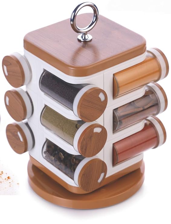 VAIDIKA Revolving Spice Rack with Jars Countertop Spice Tower Round Spice Rack Countertop