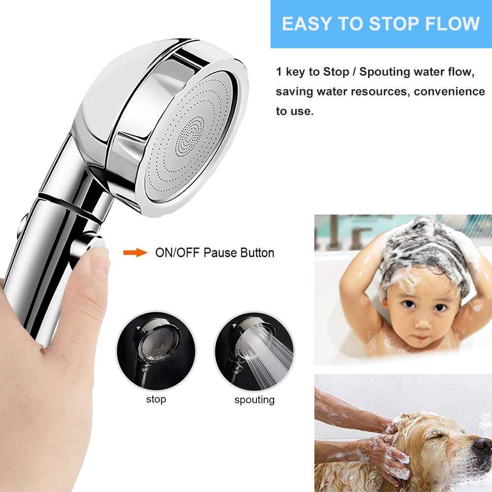 Handheld Shower Head, High Pressure 3-Spray Setting Showerhead Detachable Chrome Hand Shower with ON/OFF Pause Switch, Water Saving Mode for Bathroom Puppy Shower Accessories (Silver)