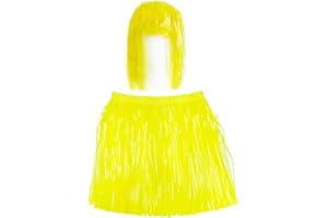 Neon Glow Foil Fringe Skirt and Wig Set for Neon Accessories Costume Party Birthday Celebration Halloween Dress Glow in the D