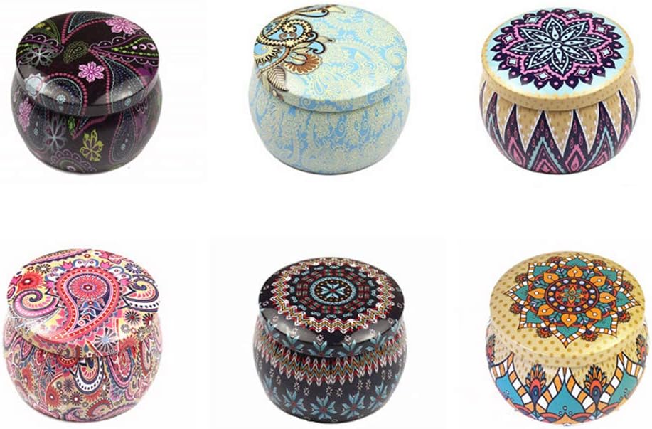 Alotm 6 Pcs Tinplate Empty Tins, Candy Box Retro Home Kitchen Storage Containers, 2.75x1.96 inc Reusable Tin Cups Jars for Tea, Candy, DIY Candles, Dry Storage, Wedding Party Favors, and Gifts